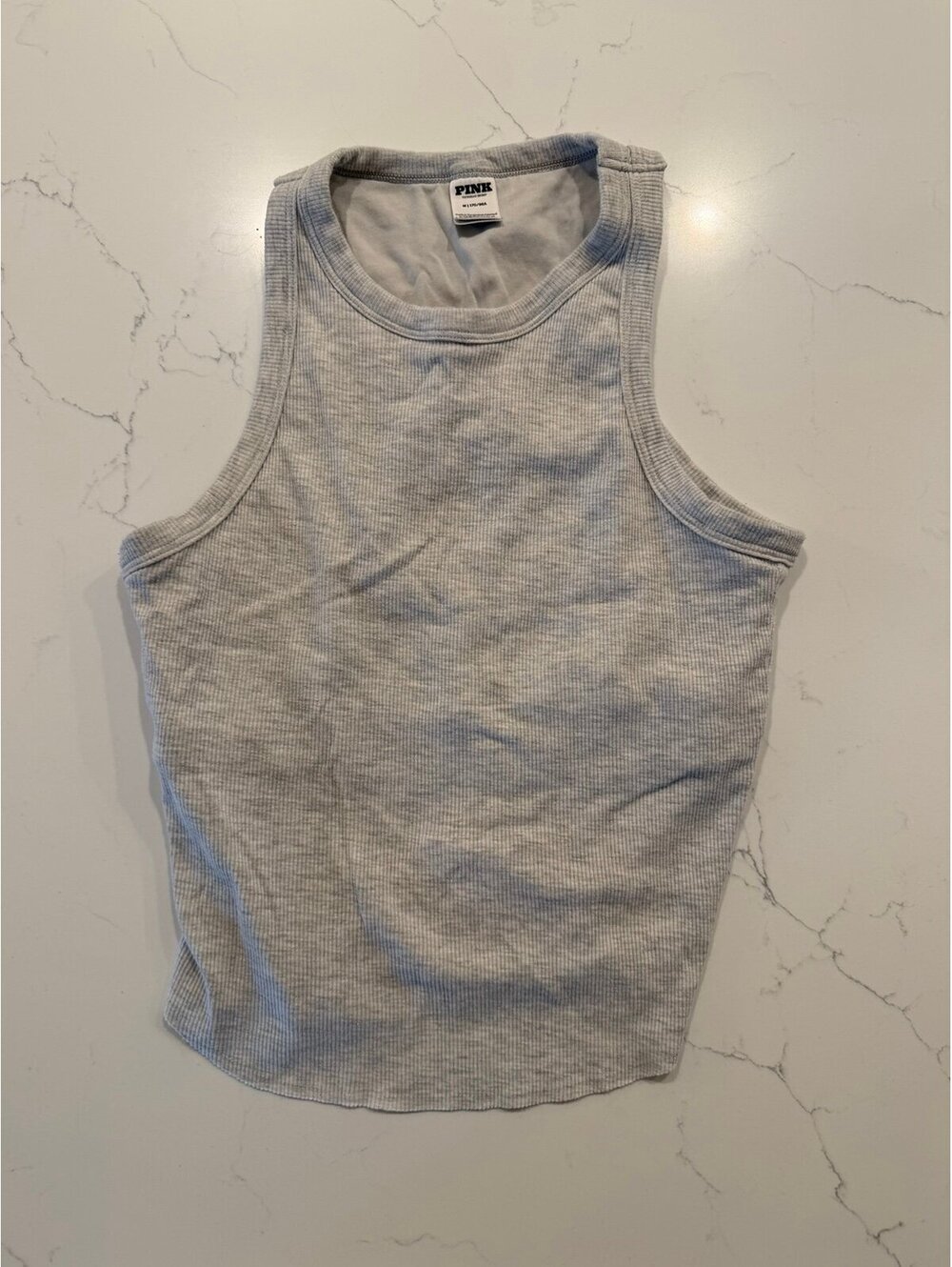 VS PINK Heathered Grey Ribbed Crop Tank Top Built In Shelf Bra Medium M